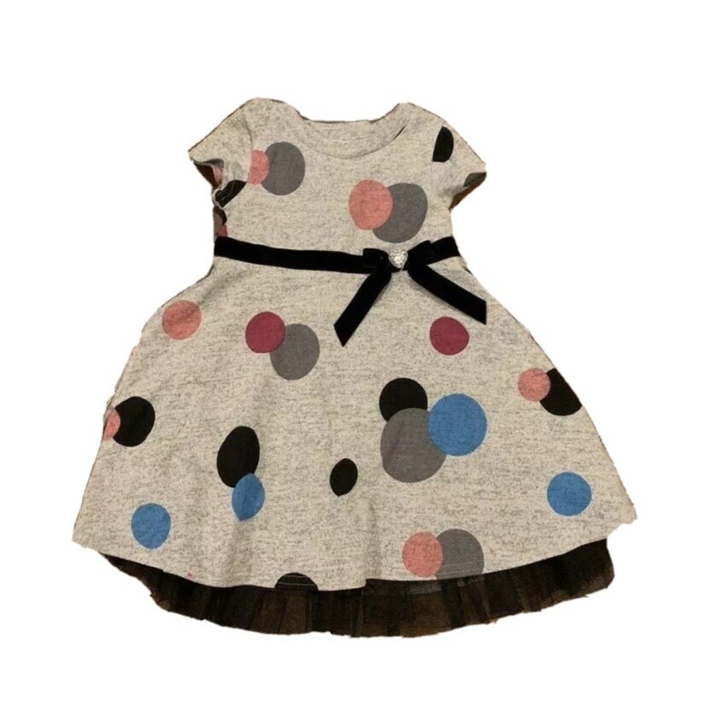 Jenny & Me Girls Dress 4 New without Tags Gray Polka Dotted Lined Ruffled Cute